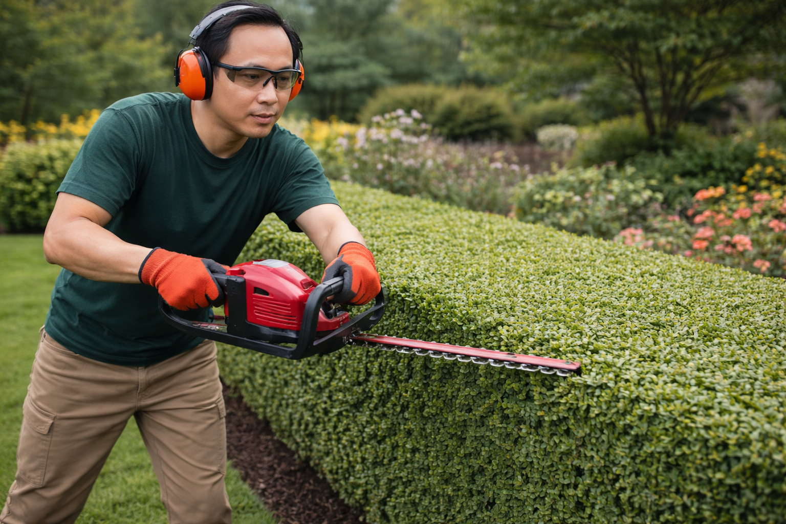 Professional hedge trimming