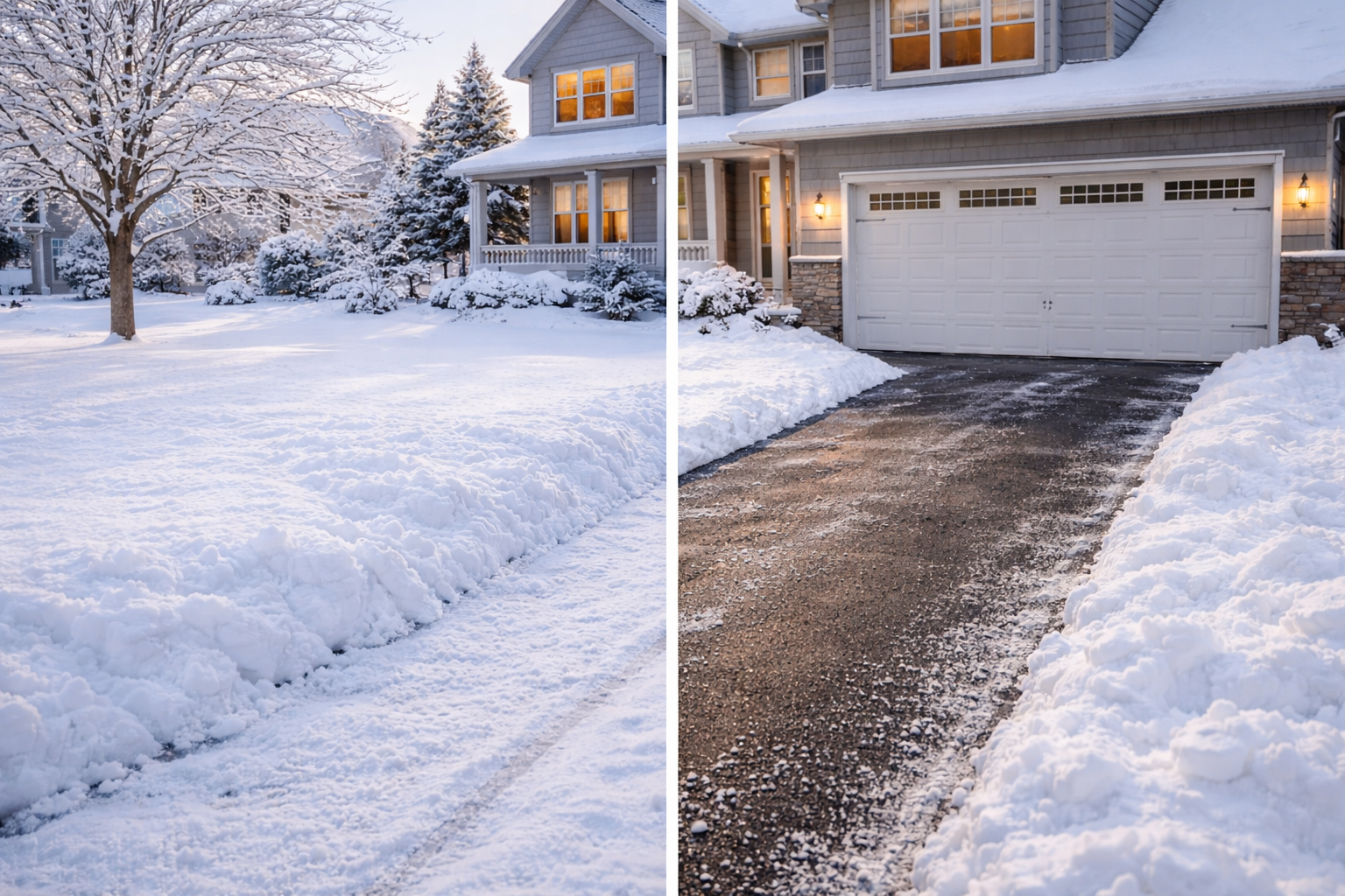 Snow being cleared from residential driveway